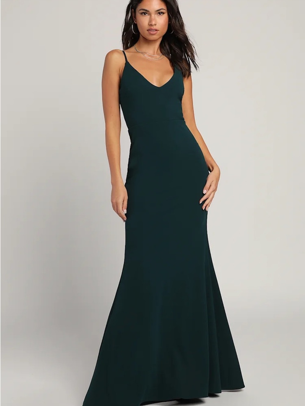 Lulu's Dark Teal V-Neck Spaghetti-Strap Maxi Dress